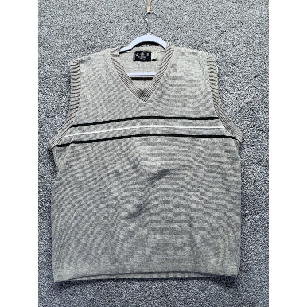 J Riggings Sweater Vest Mens *Large Striped Tan Sportswear Vintage Golf Made USA